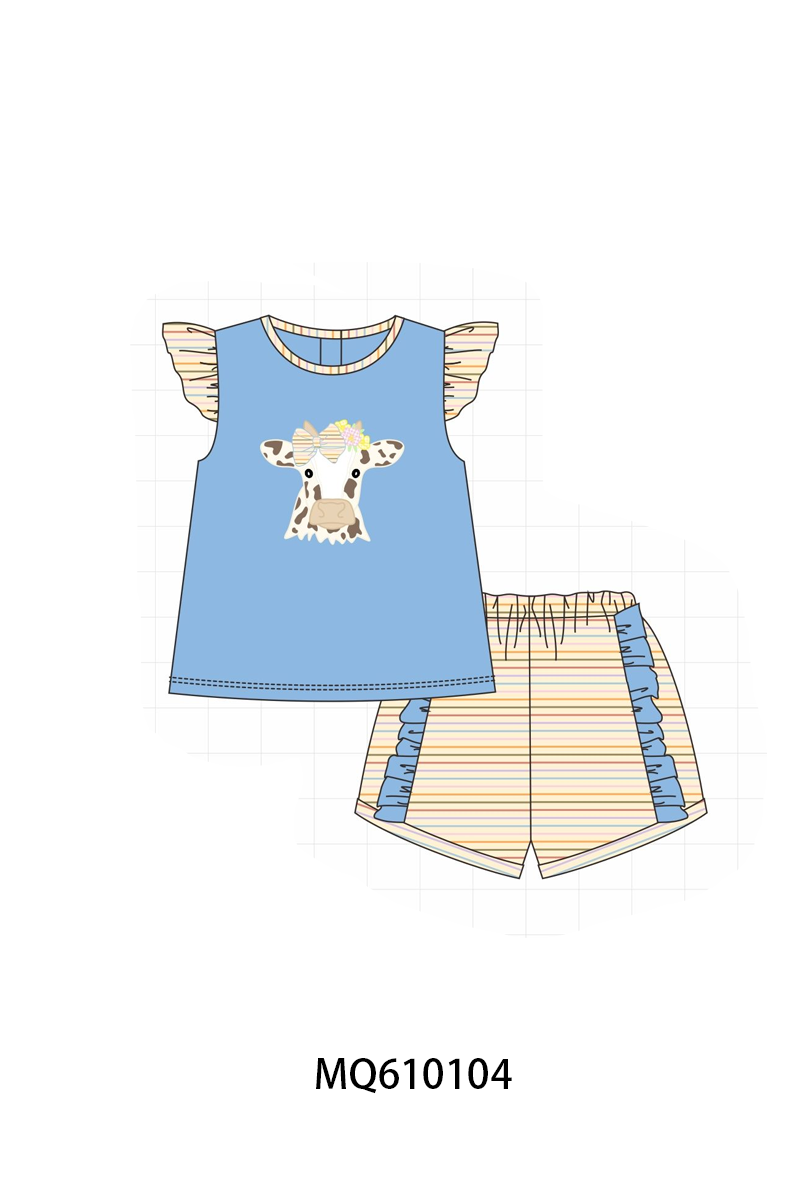 PO109 Blue cow applique stripe collection -closing 11/2- ETA May