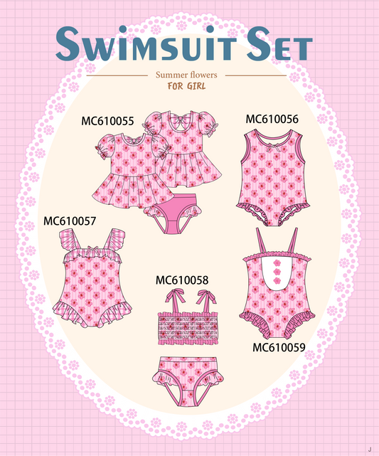 PO108 Magenta floral stripe ruffle swimsuit collection - closing 10/26 - ETA march