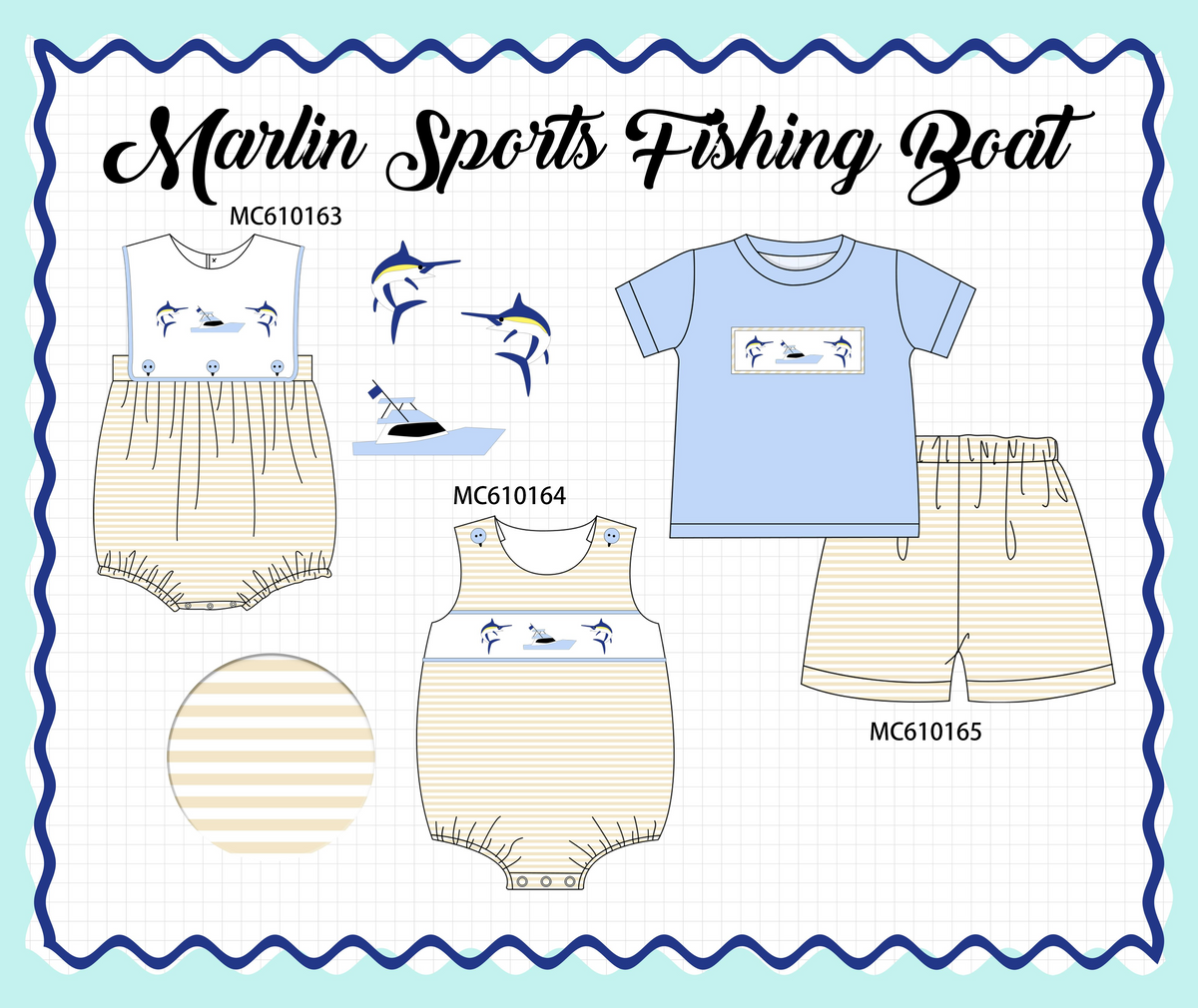 PO108 Marlin sports fishing boat embroidery stripe collection - closing 10/26 - ETA march