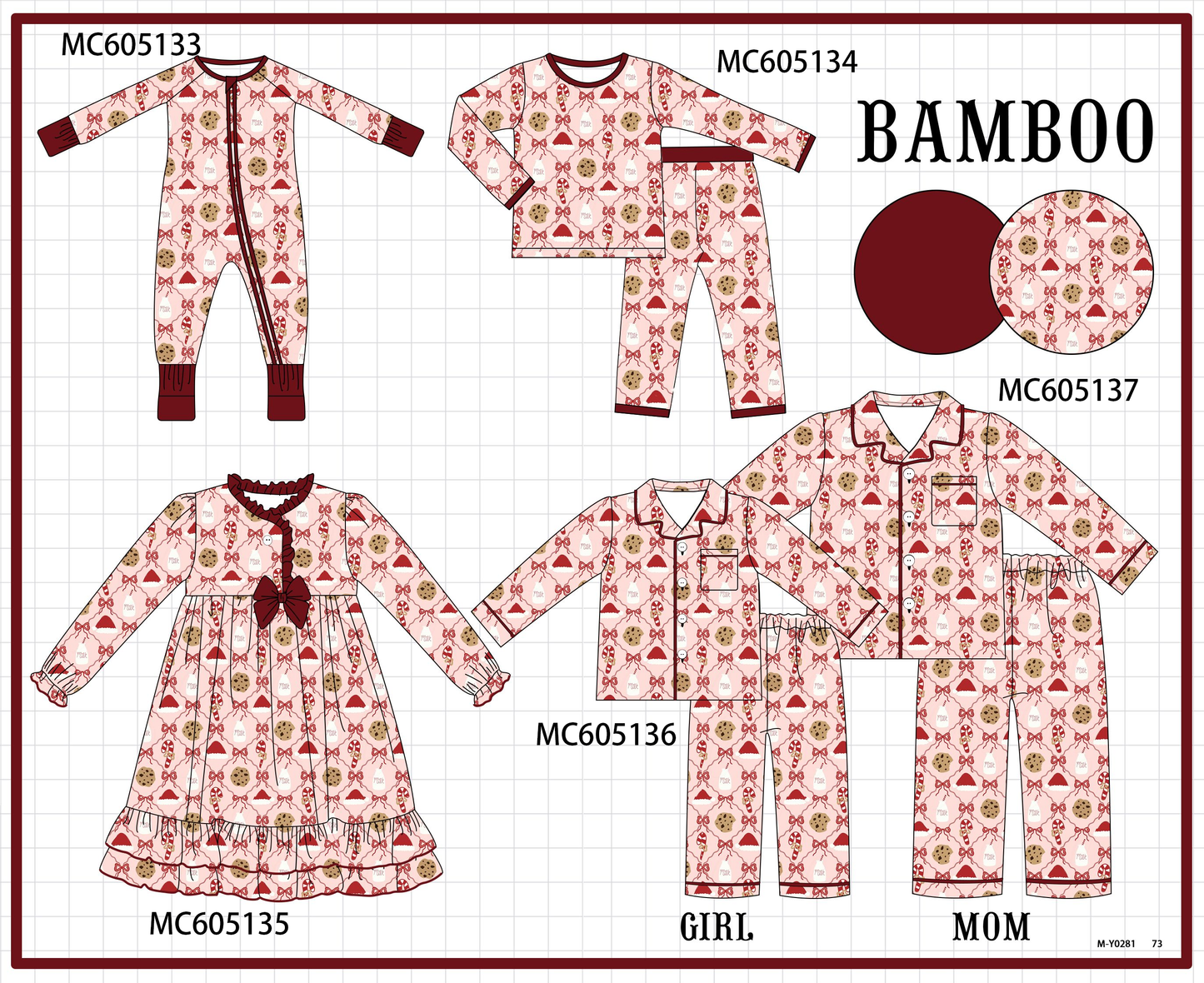 PO92 Maroon christmas milk candy cane bow bamboo collection - closing 5/25 - ETA late October