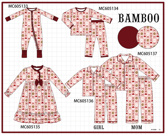 PO92 Maroon christmas milk candy cane bow bamboo collection - closing 5/25 - ETA late October