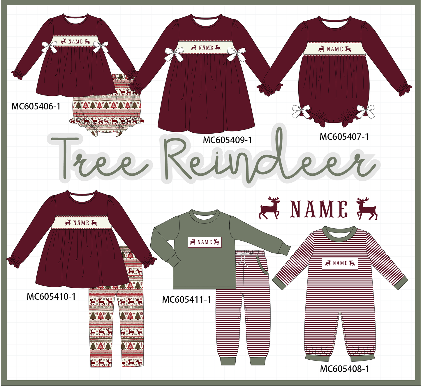 PO93 Maroon tree reindeer monogram embroidery collection  - closing 6/8 - ETA November