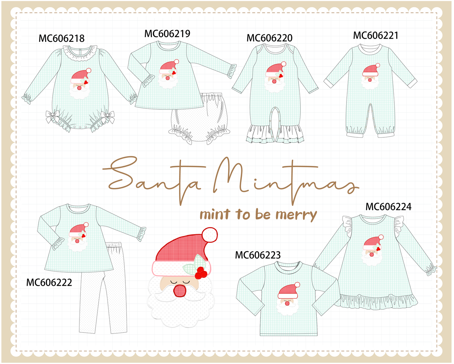 PO95 Mint christmas santa claus applique gingham collection