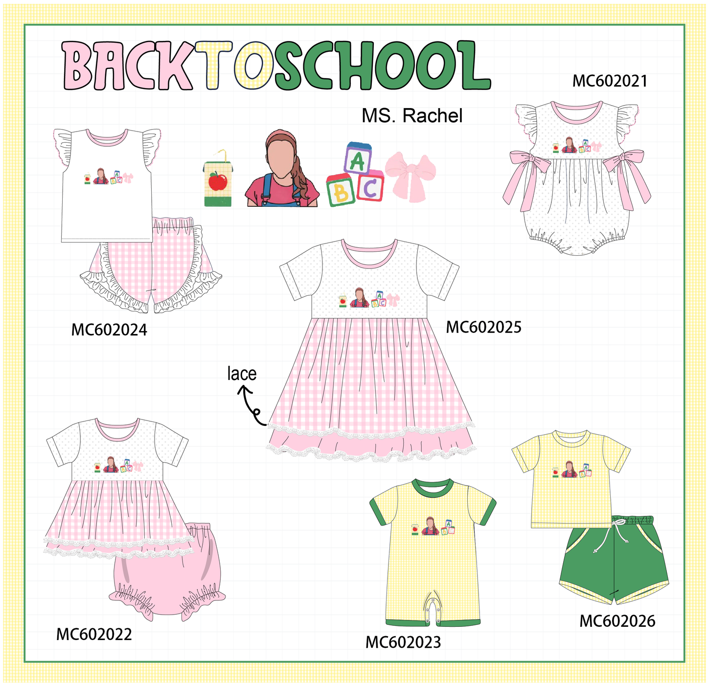 PO81 Ms rachel back to school embroidery ruffle gingham collection - closing 2/16 - ETA July