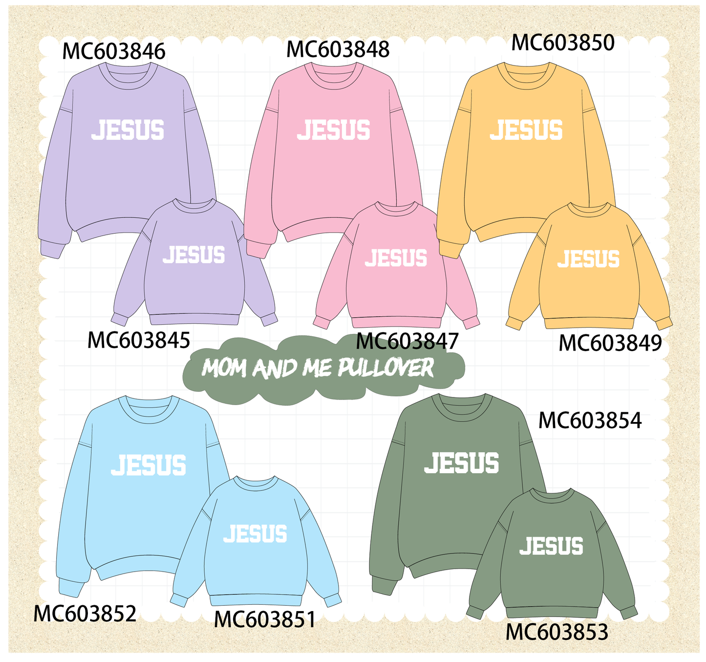 PO85 Multicolored JESUS embroidery mom&me pullover collection - ETA late august - closing 3/30