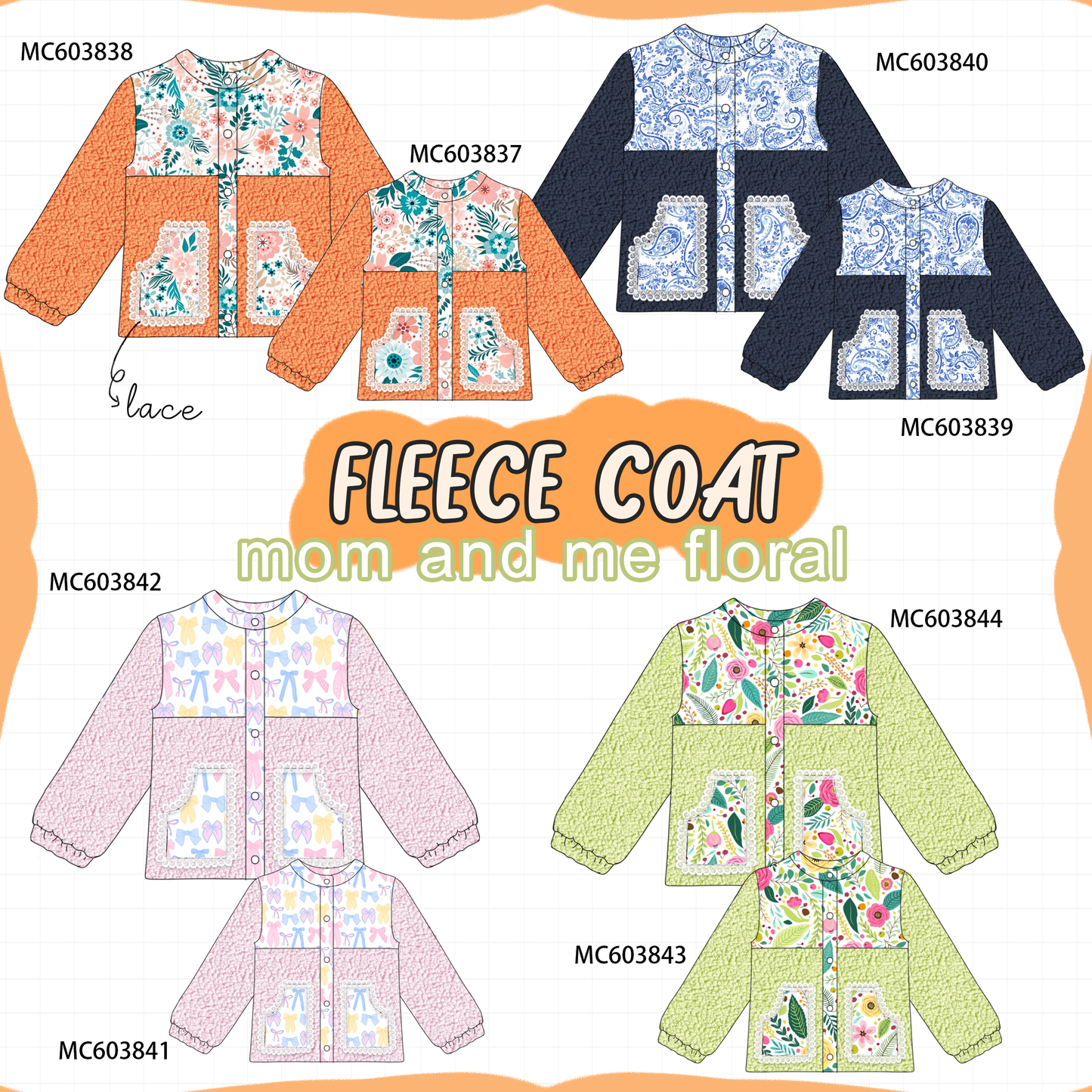 PO85 Multicolored floral print fleece mom&me coat collection - ETA late august - closing 3/30