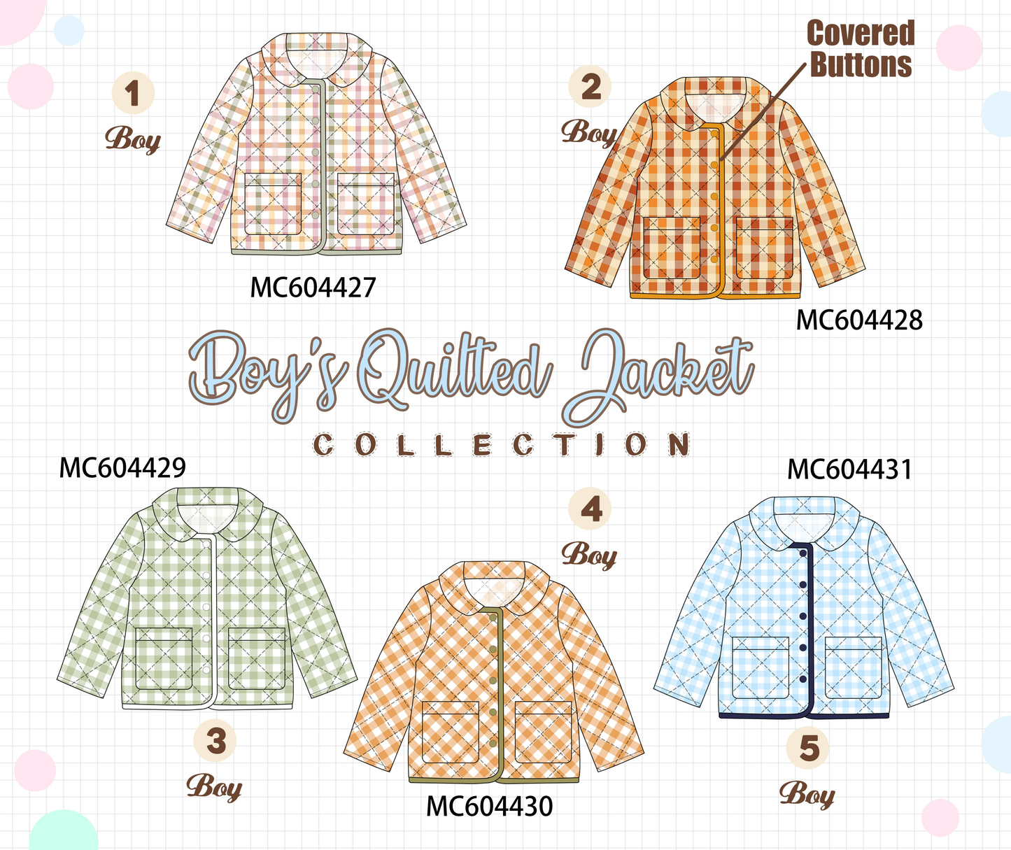 PO88 Multicolored quilted button boys jacket collection - closing 4/27 - eta late September