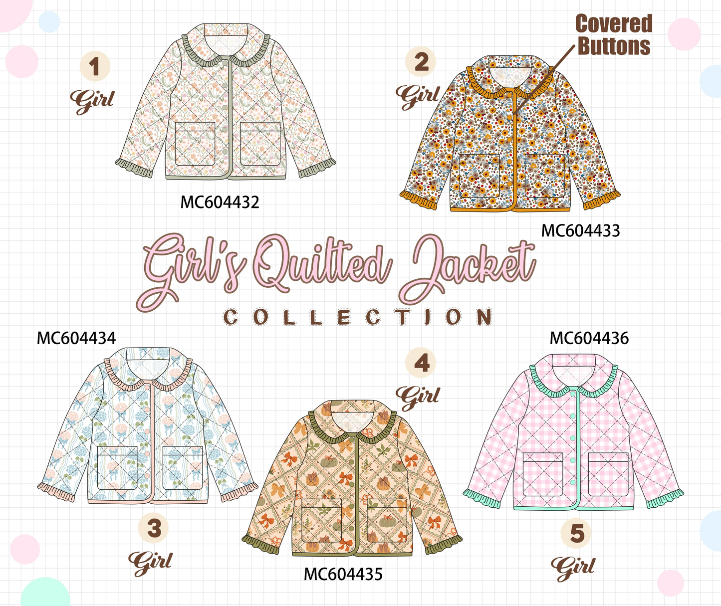 PO88 Multicolored quilted floral button girls jacket collection - closing 4/27 - eta late September
