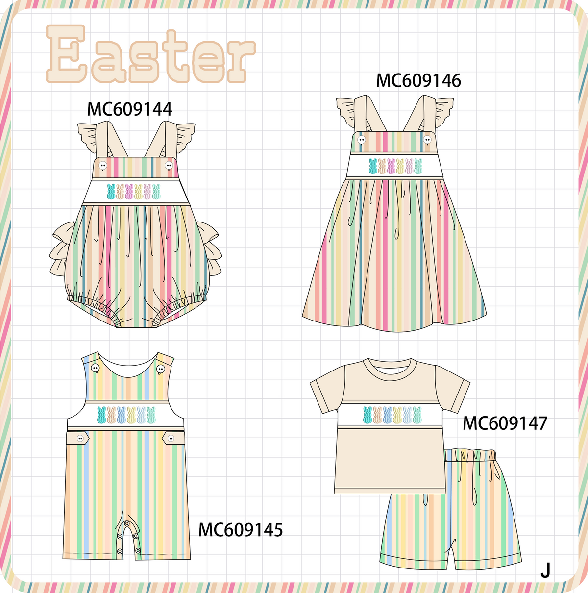 PO104 Multicolored stripe easter bunny embroidery collection  - closing 9/14 - ETA February
