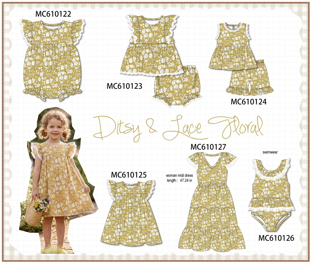 PO108 Mustard floral ruffle lace collection - closing 10/26 - ETA march