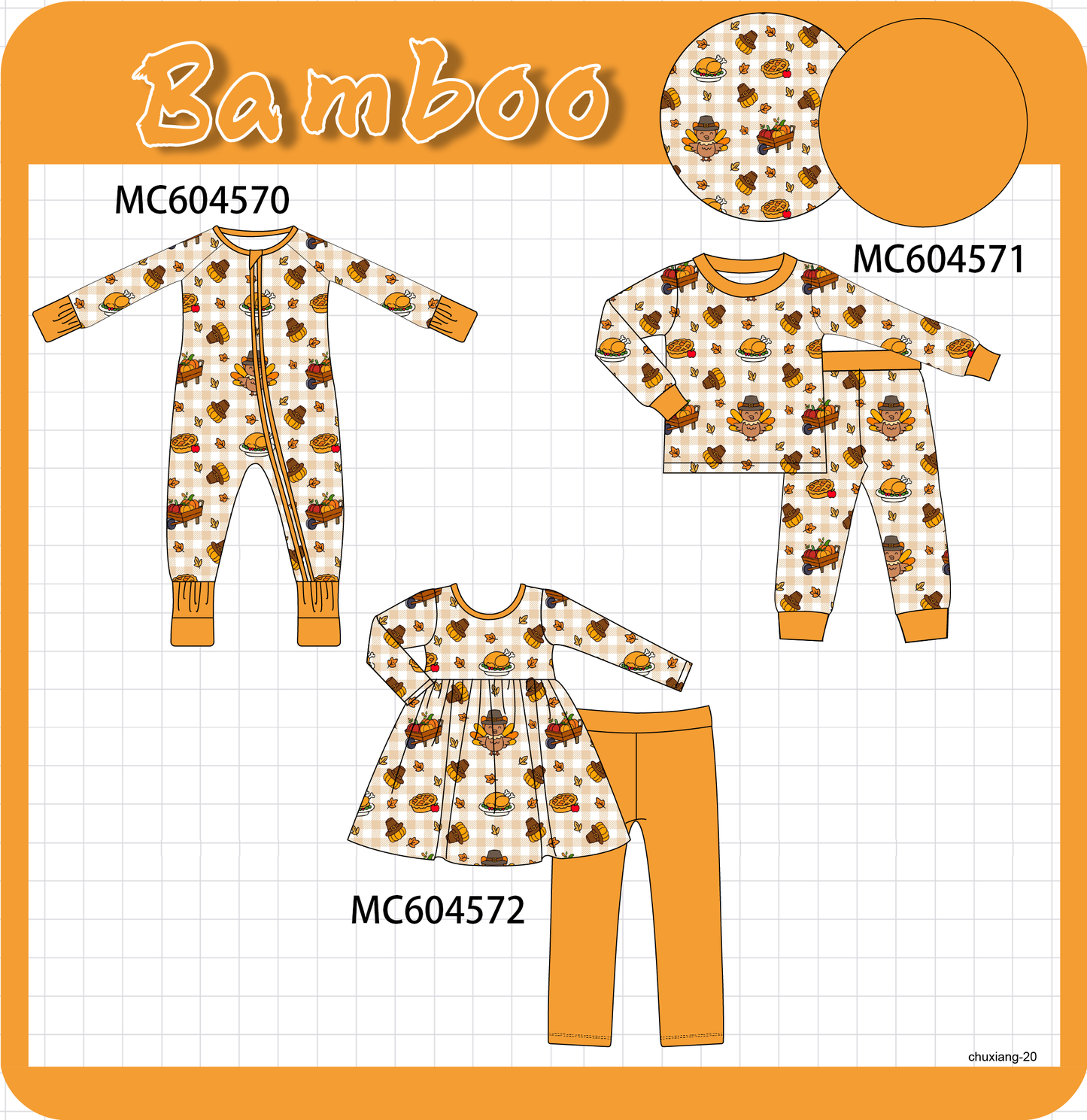 PO88 Mustard thanksgiving turkey bamboo gingham collection - closing 4/27 - eta late September