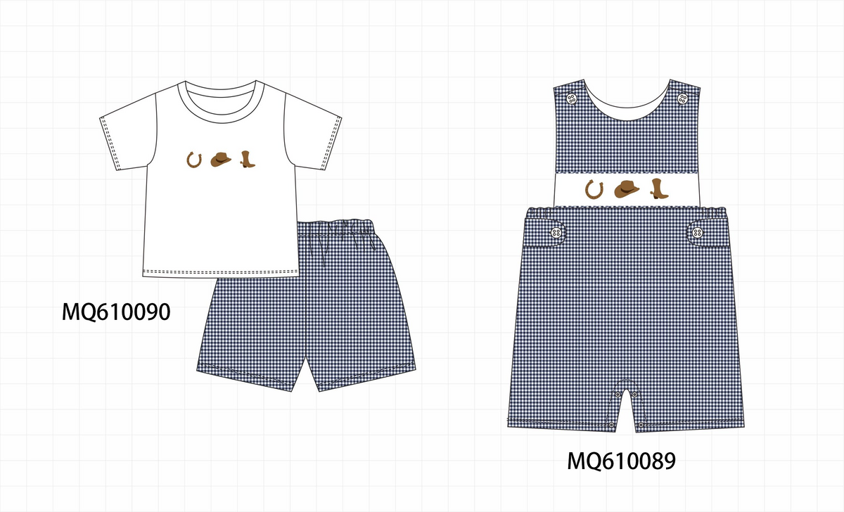 PO109 Navy cowgirl embroidery gingham collection -closing 11/2- ETA May