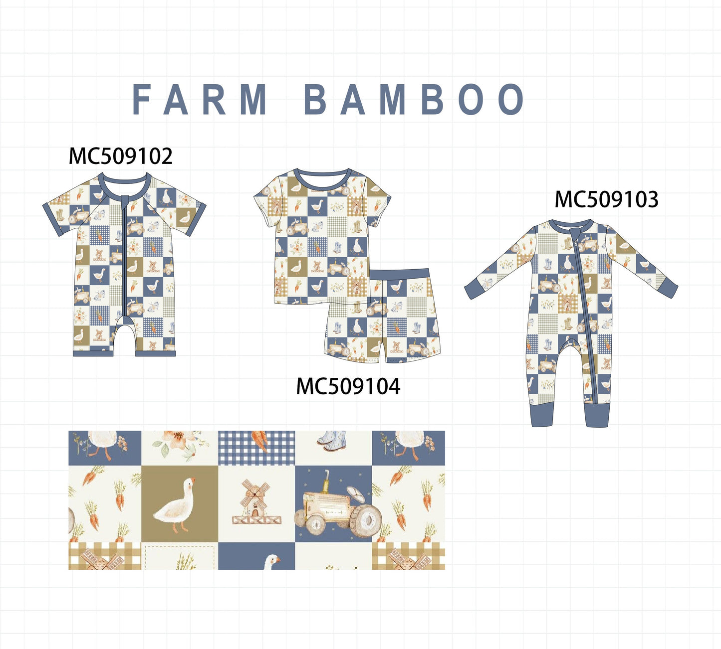PO65 Navy farm checkered bamboo collection  - closing 9/15- ETA late January