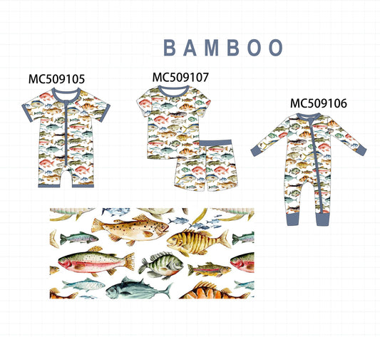 PO65 Navy fish print bamboo collection  - closing 9/15- ETA late January