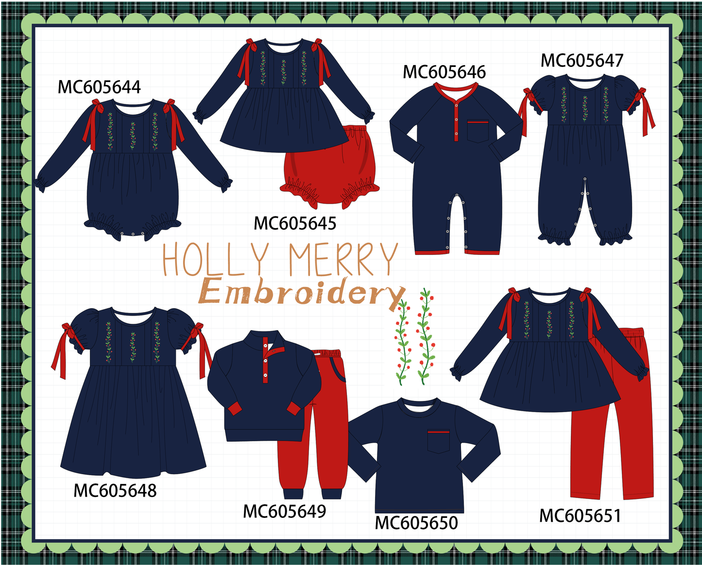 PO93 Navy holly embroidery collection  - closing 6/8 - ETA November
