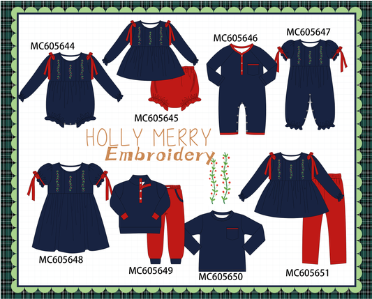 PO93 Navy holly embroidery collection  - closing 6/8 - ETA November