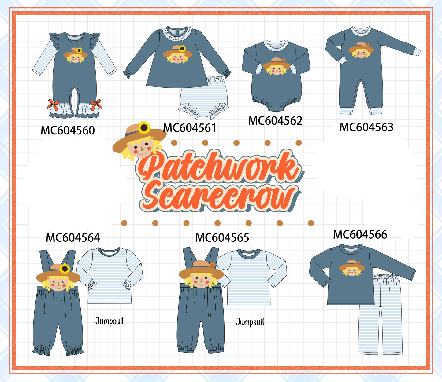 PO88 Navy patchwork scarecrow applique stripe collection - closing 4/27 - eta late September