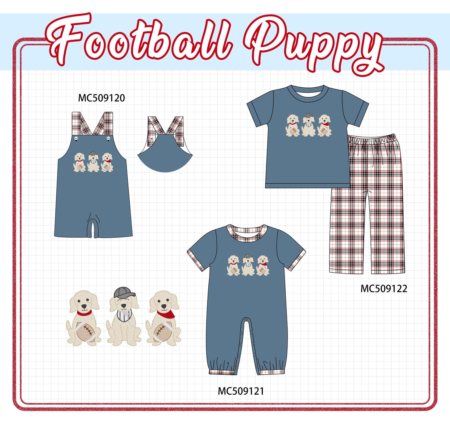 PO65 Navy puppy football applique collection  - closing 9/15- ETA late January