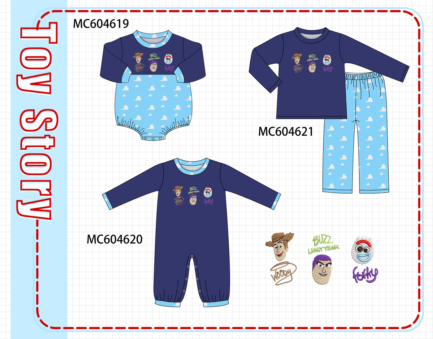 PO88 Navy toy story embroidery collection - closing 4/27 - eta late September