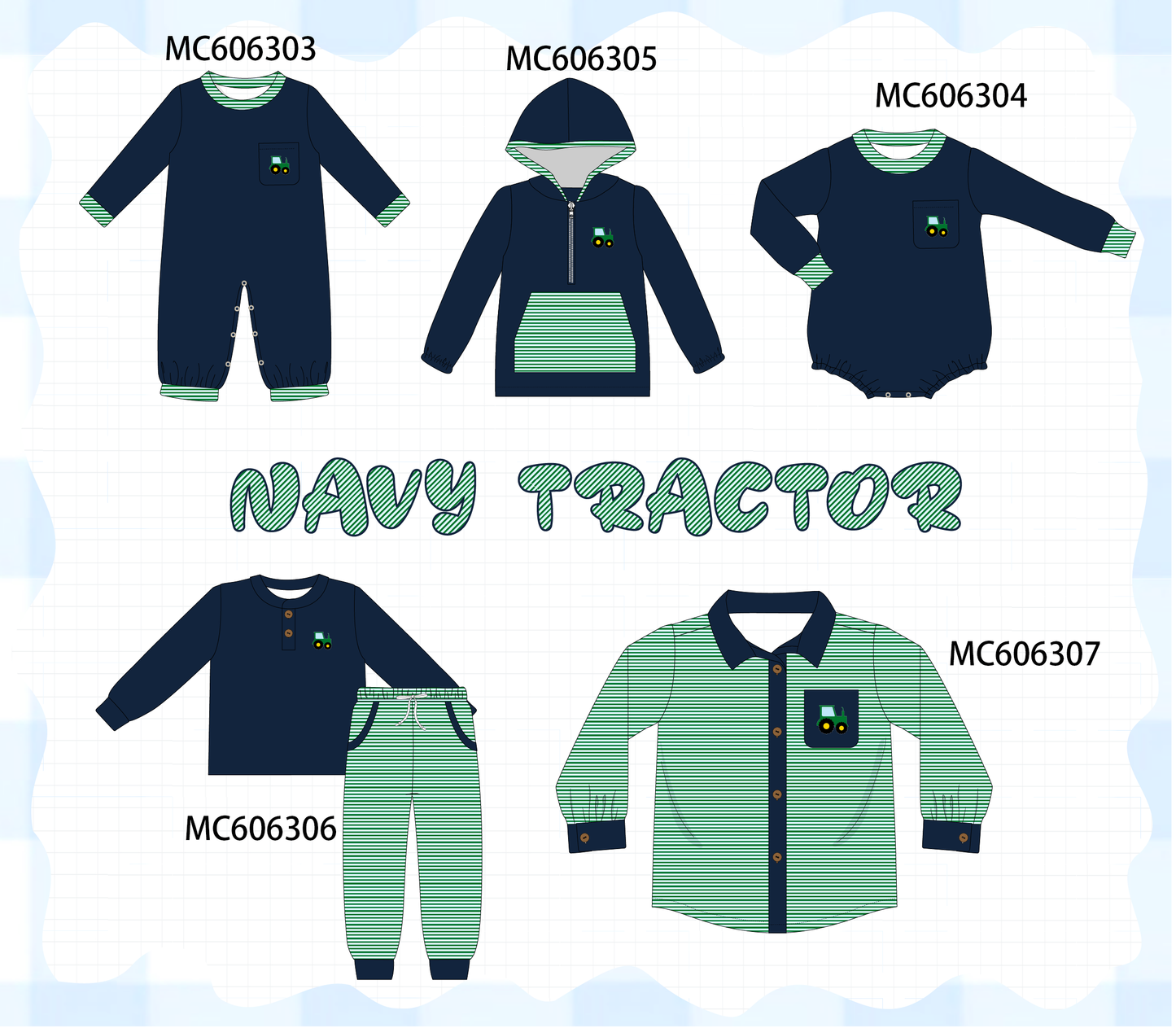 PO95 Navy tractor embroidery stripe collection