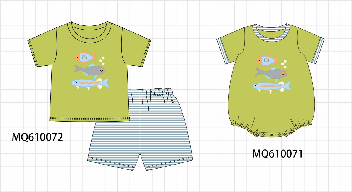 PO109 Olive fish applique stripe collection -closing 11/2- ETA May