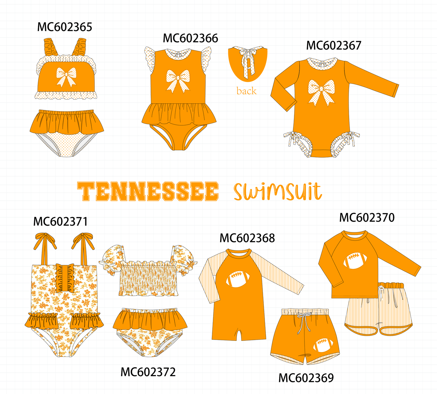PO82 Orange Tennessee bow floral print ruffle swimsuit collection - closing 3/2 - ETA July