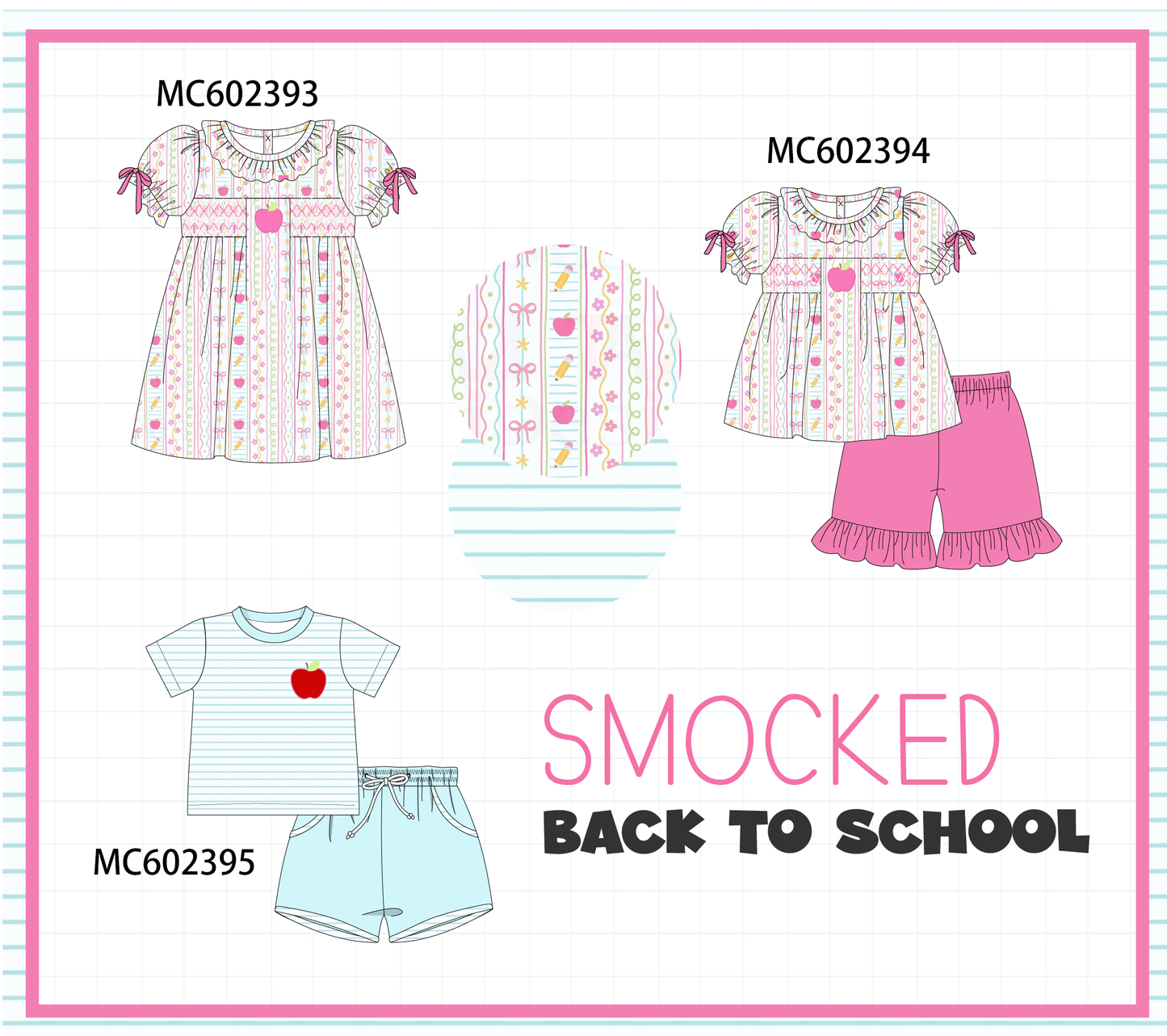 PO82 Pink&blue apple back to school smocked collection - closing 3/2 - ETA July