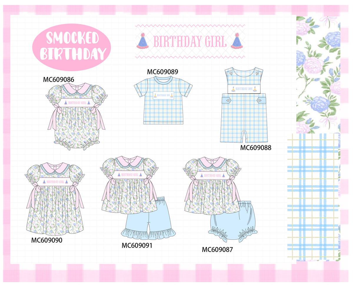 PO104 Pink&blue birthday girl smocked floral collection - closing 9/14 - ETA February