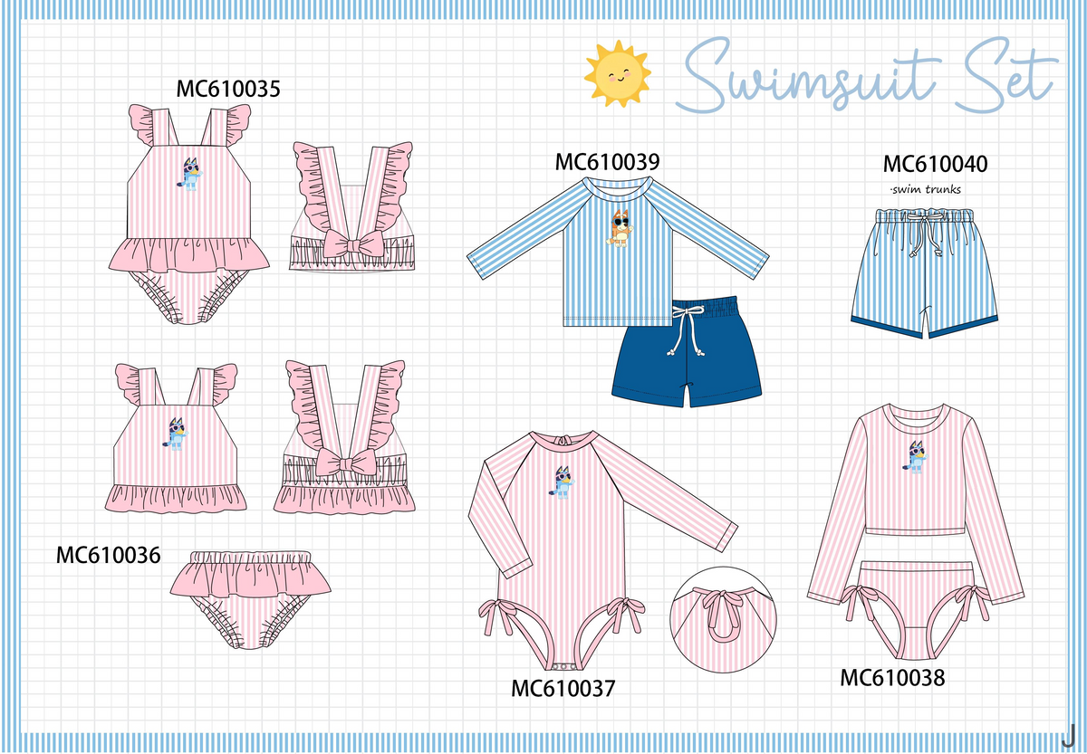 PO108 Pink&blue bluey stripe ruffle swimsuit collection - closing 10/26 - ETA march