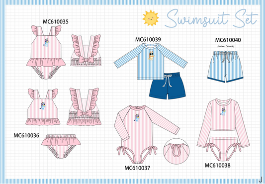 PO108 Pink&blue bluey stripe ruffle swimsuit collection - closing 10/26 - ETA march