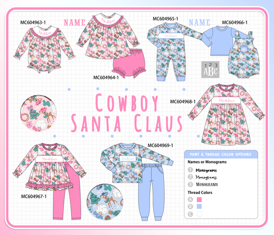 PO90 Pink&blue christams cowboy monogram embroidery ruffle collection - closing 5/11 - ETA early October
