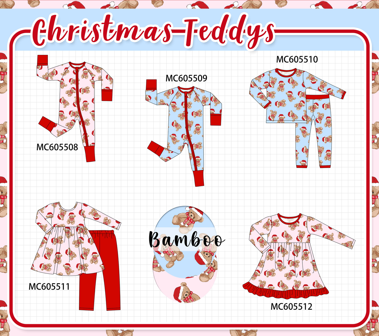 PO93 Pink&blue christmas teddy bamboo collection  - closing 6/8 - ETA November