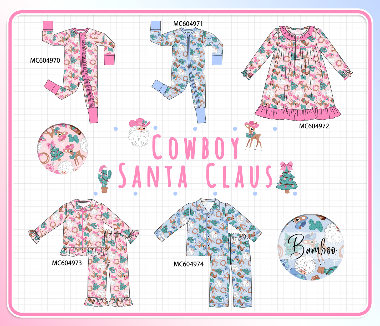 PO90 Pink&blue cowboy print bamboo collection - closing 5/11 - ETA early October