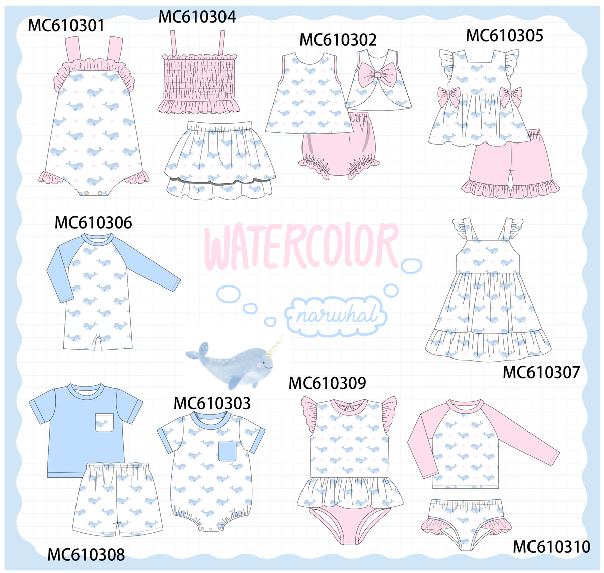 PO108 Pink&blue narwhale print collection - closing 10/26 - ETA march