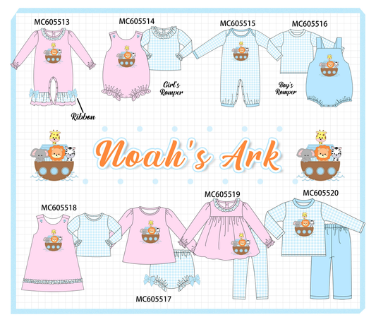 PO93 Pink&blue noah's ark applique gingham collection  - closing 6/8 - ETA November