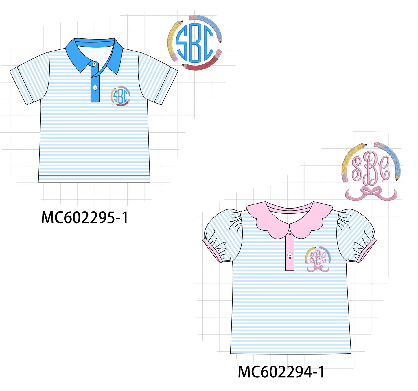 PO81 Pink&blue pencil monogram embroidery stripe collection - closing 2/16 - ETA July