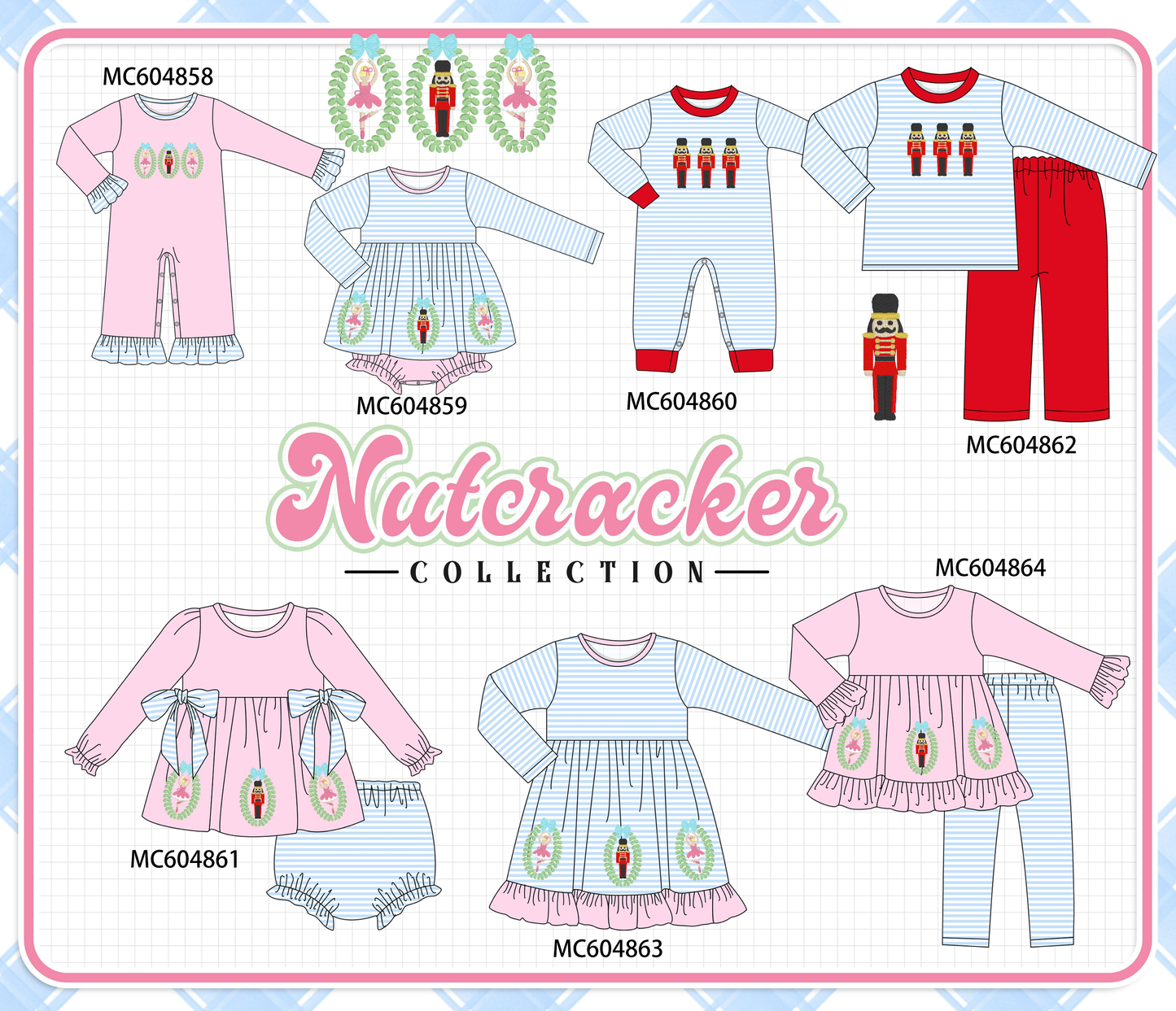 PO90 Pink&blue stripe nutcracker embroidery collection - closing 5/11 - ETA early October