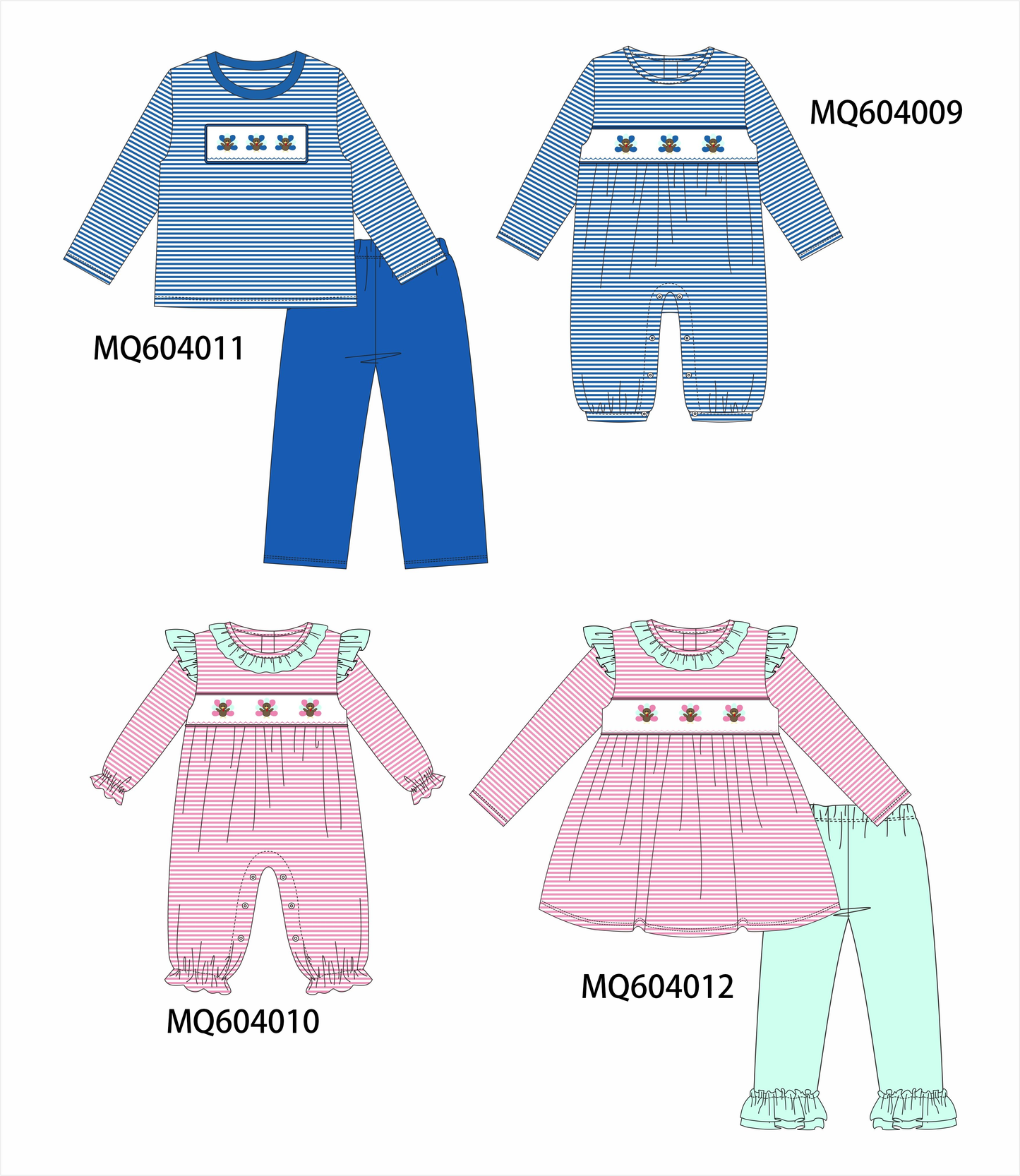 PO87 Pink&blue thanksgiving turkey embroidery stripe collection - closing 4/20 - ETA early October
