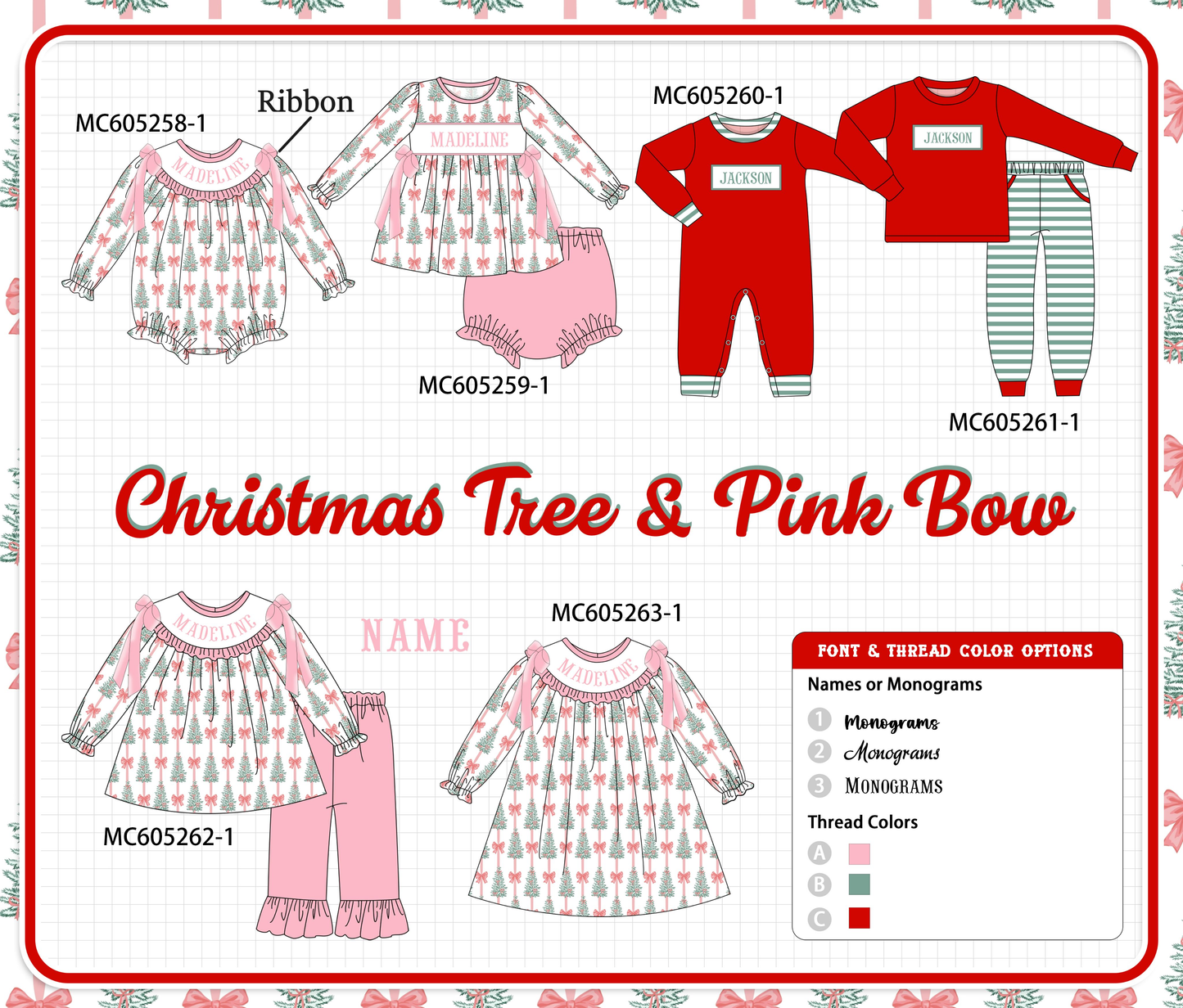 PO92 Pink christmas tree monogram embroidery collection - closing 5/25 - ETA late October