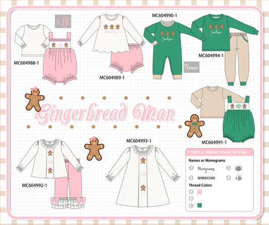 PO90 Pink&green christmas gingerbread monogram embroidery collection - closing 5/11 - ETA early October
