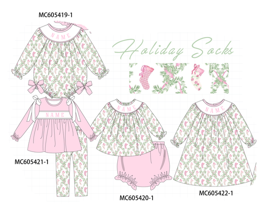 PO93 Pink holiday floral socks monogram embroidery collection  - closing 6/8 - ETA November