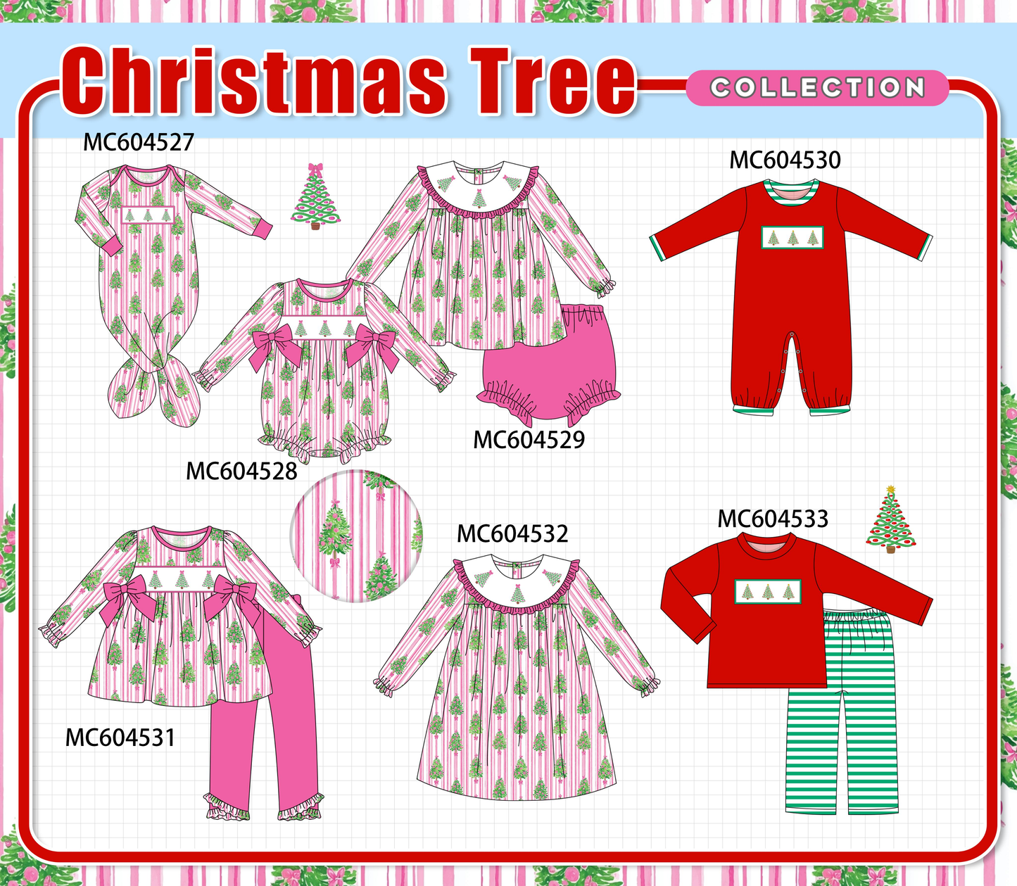 PO88 Pink&red christmas tree embroidery stripe collection - closing 4/27 - eta late September