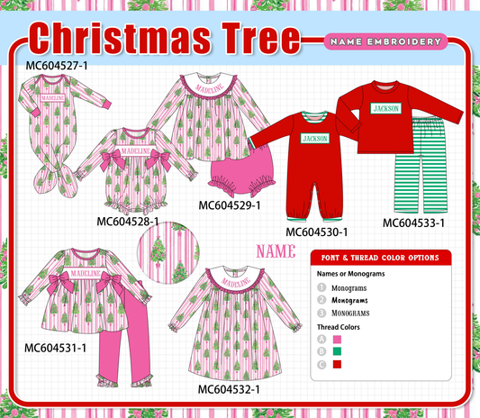 PO88 Pink&red christmas tree monogram embroidery stripe collection - closing 4/27 - eta late September