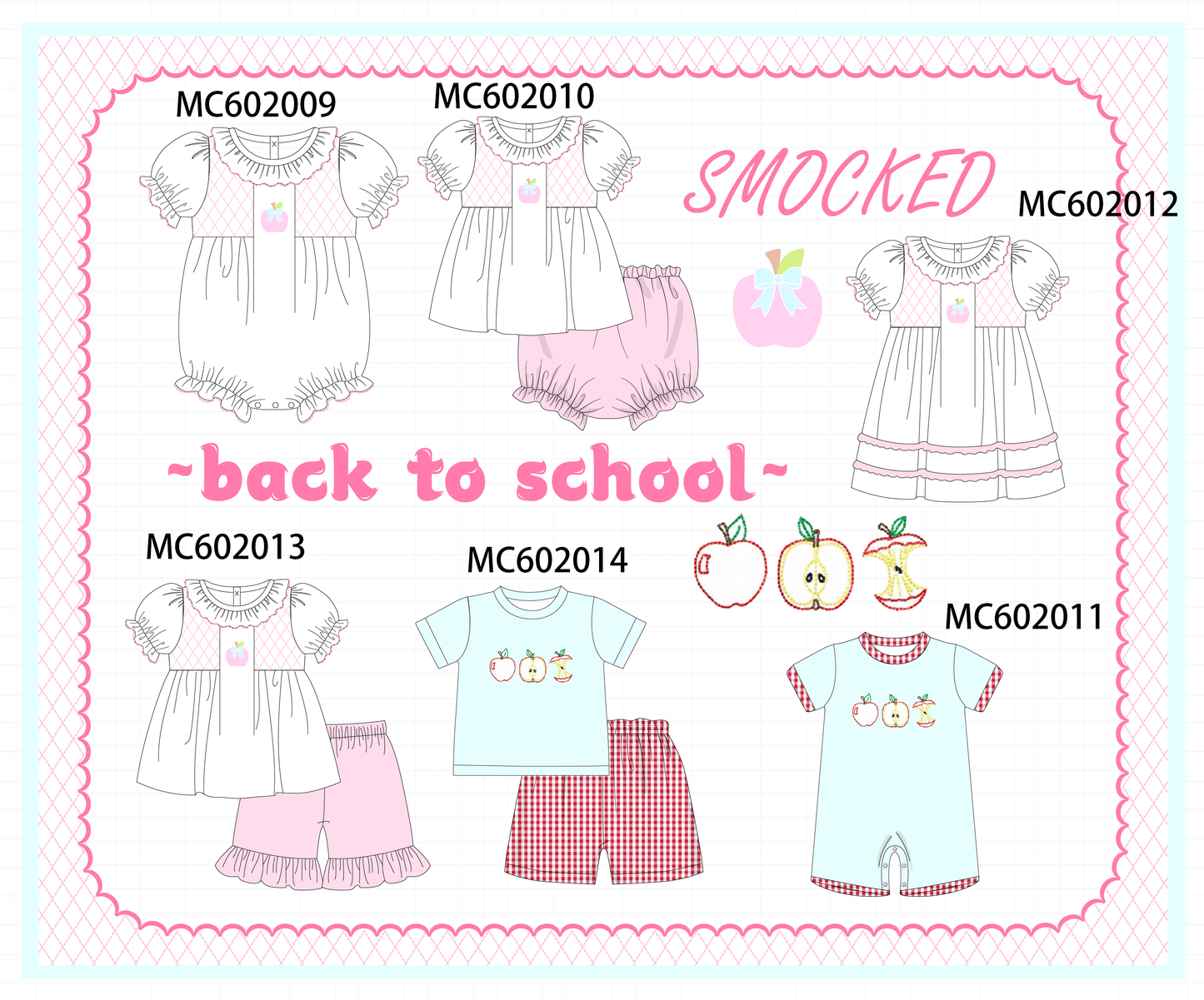 Pink back to school apple smocked ruffle collection - closing 2/16 - ETA July