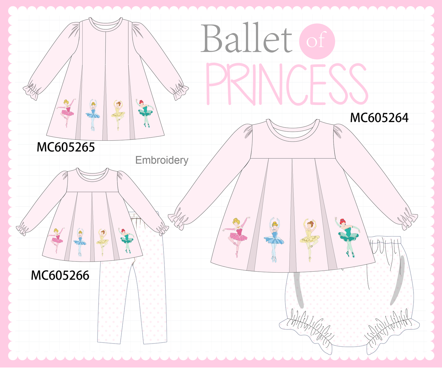 PO92 Pink ballet princess embroidery collection - closing 5/25 - ETA late October