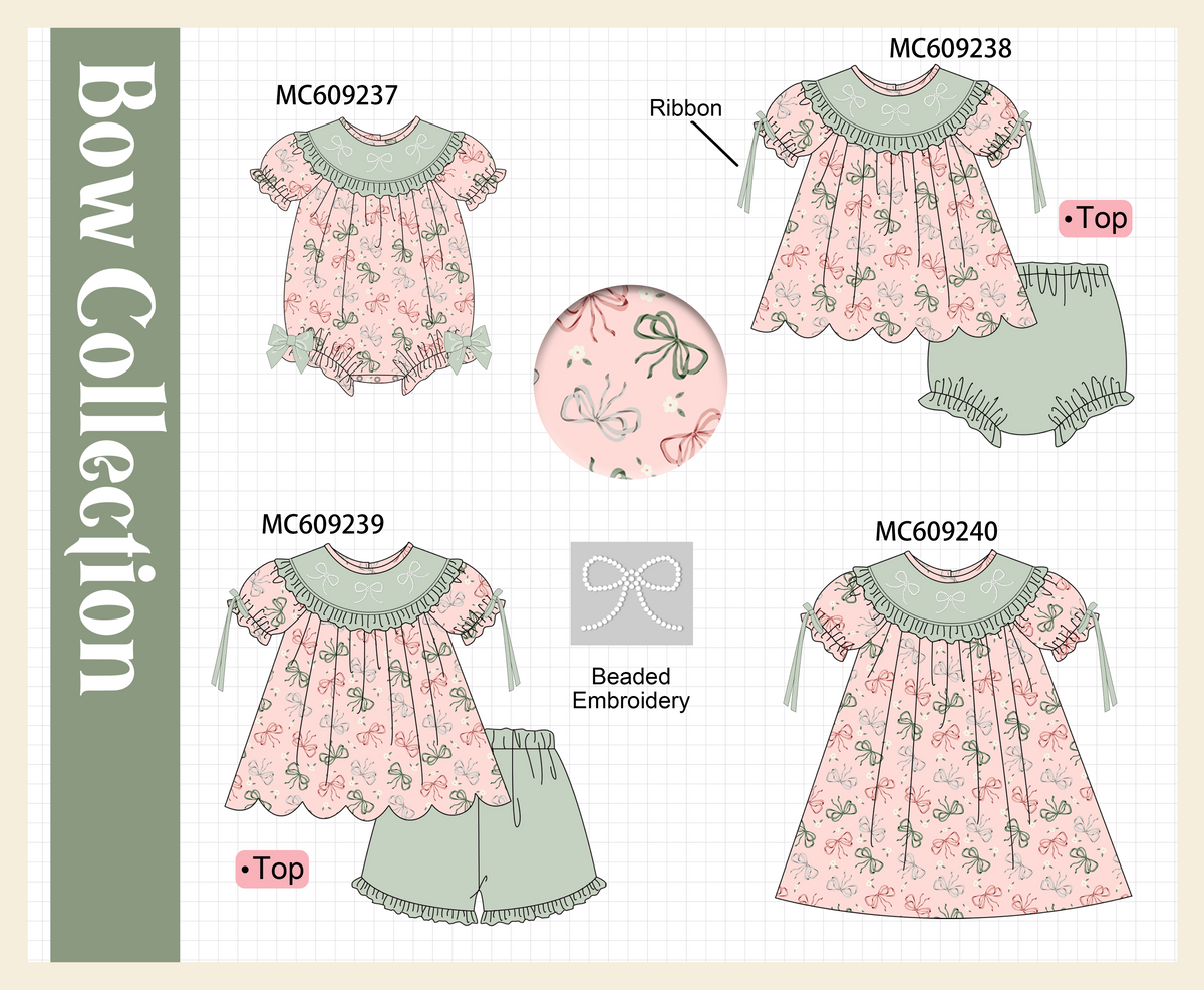 PO104 Pink beaded bow embroidery ruffle collection  - closing 9/14 - ETA February