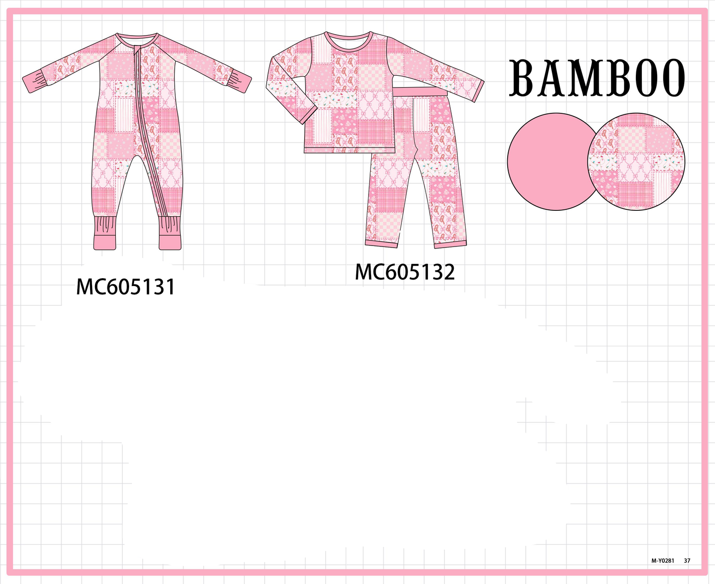 PO92 Pink bow checkered bamboo collection - closing 5/25 - ETA late October
