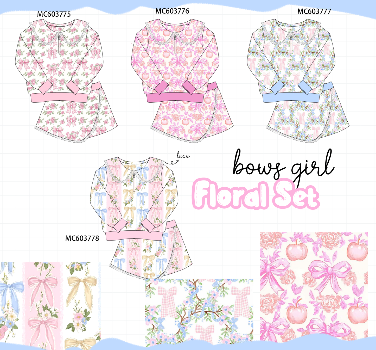 PO85 Pink bow floral print lace skorts set collection - ETA late august - closing 3/30