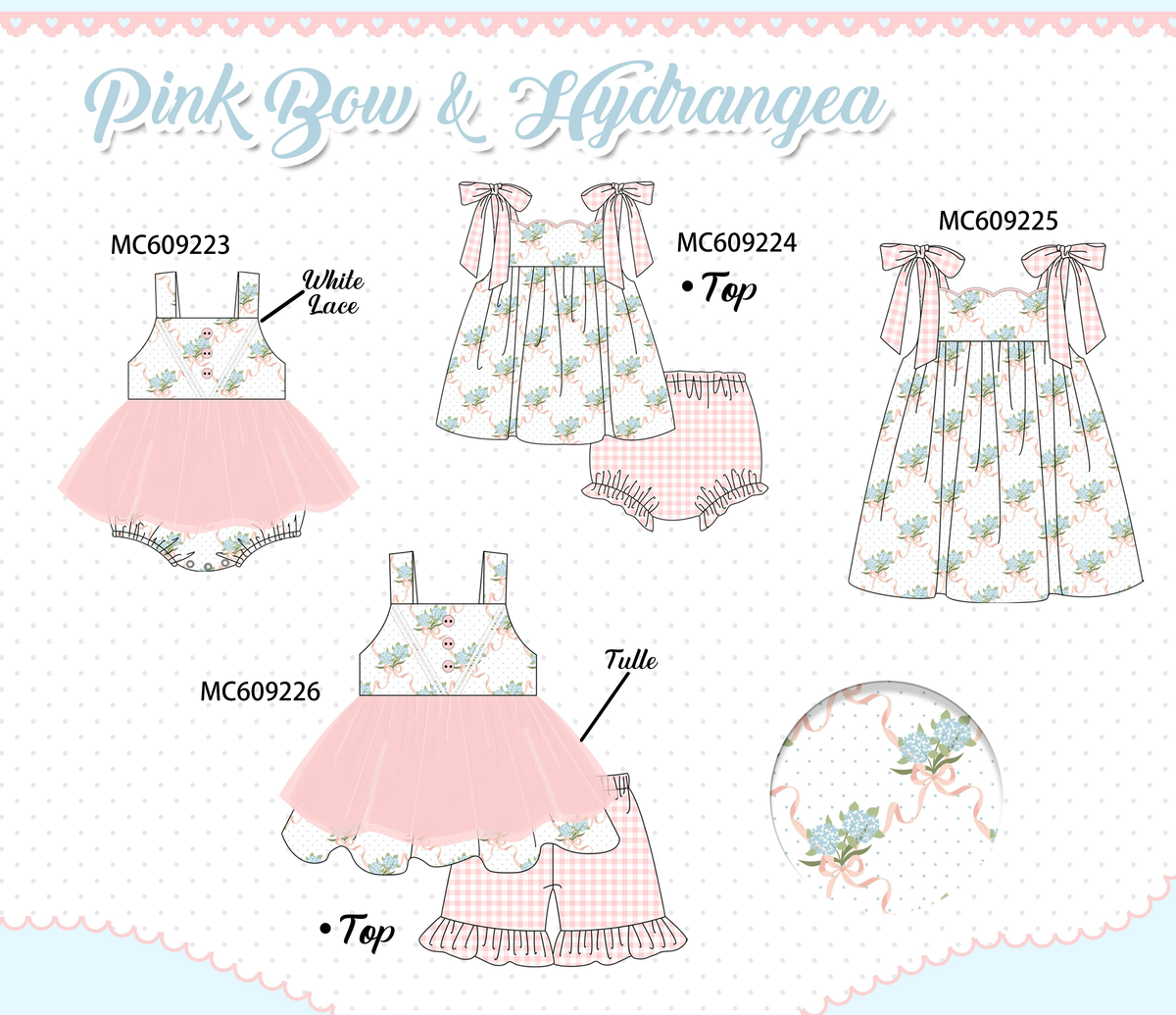 PO104 Pink bow hydrangea lace gingham collection  - closing 9/14 - ETA February