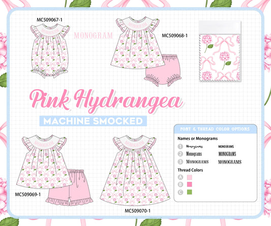 PO65 Pink bow hydrangea monogram smocked collection  - closing 9/15- ETA late January
